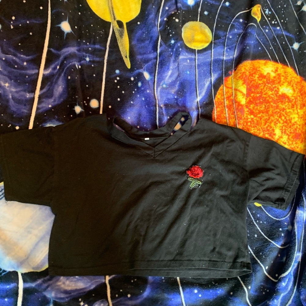 black crop top with a rose originally from shein size small